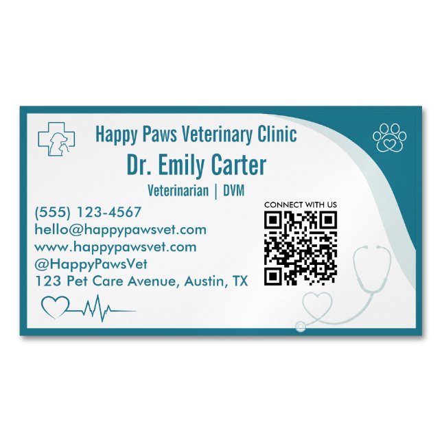 Custom Veterinarian Magnet Business Card QR Code (Front)