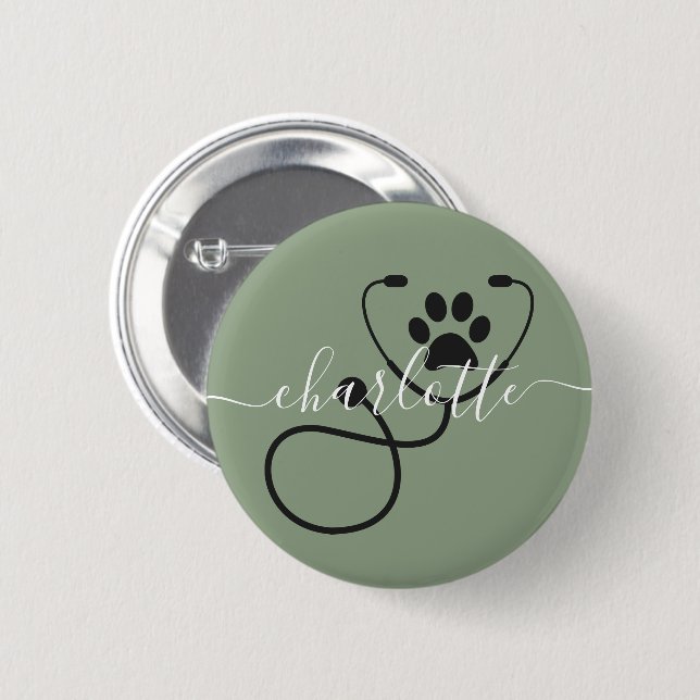 Custom Veterinarian Veterinary Tech Vet Assistant 6 Cm Round Badge (Front & Back)