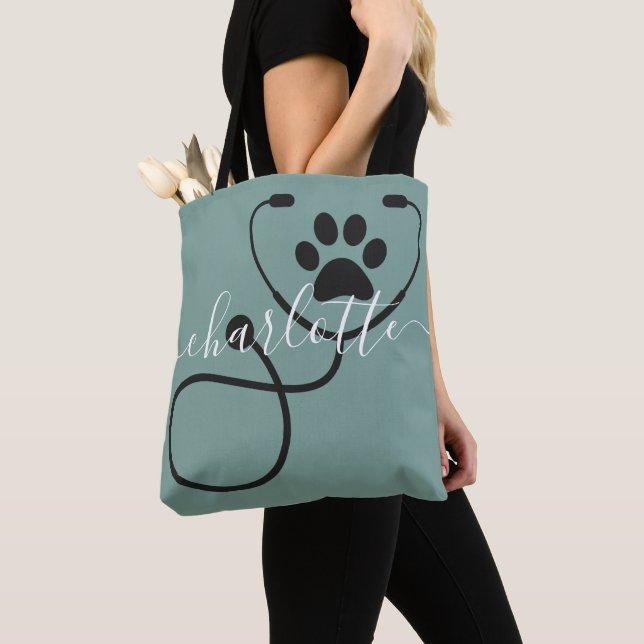 Custom Veterinarian Veterinary Tech Vet Assistant Tote Bag (Close Up)