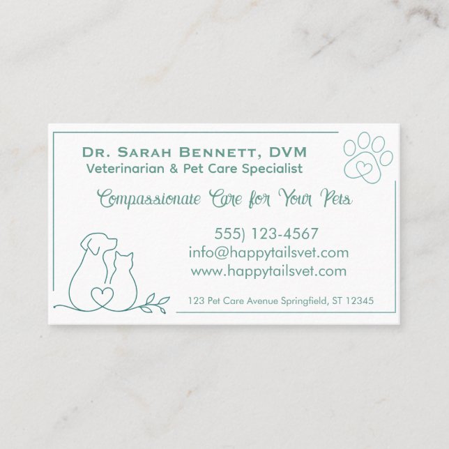Custom Veterinary Business Card Template  (Front)