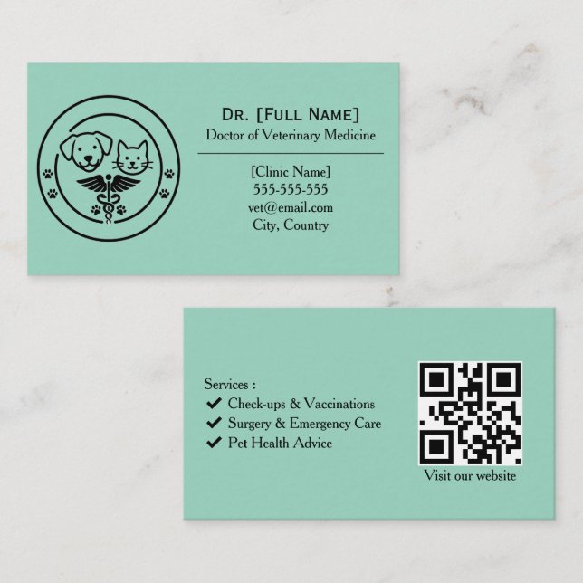 Custom Veterinary Business Card | Veterinarian  (Front/Back)