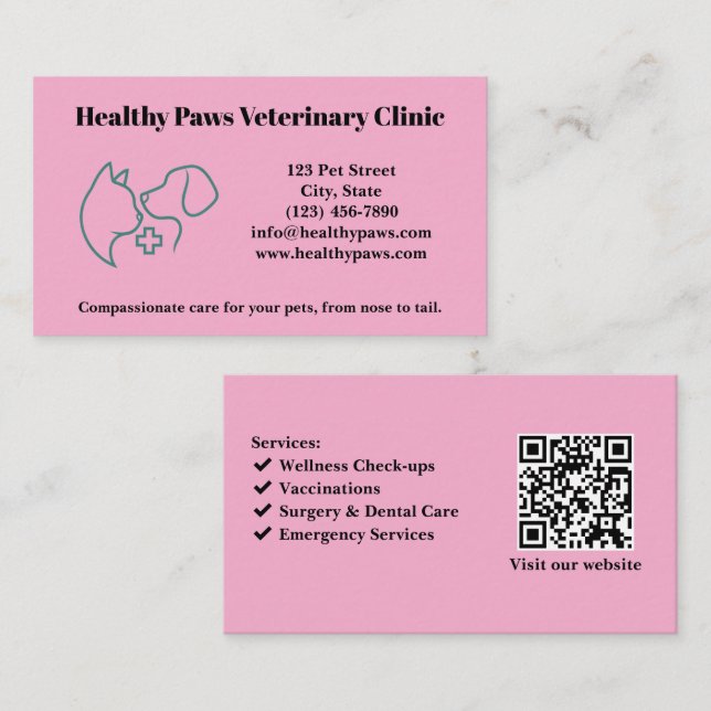 Custom Veterinary Clinic Business Card with Logo (Front/Back)