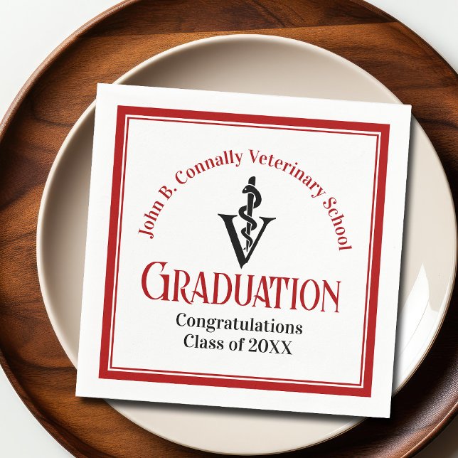 Custom Veterinary School Red Graduation Party Napkin (Creator Uploaded)