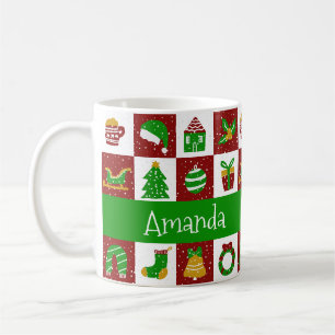 Custom Vibrant Bright Red Christmas Layout Coffee Mug