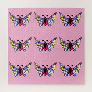 Custom Vibrant Modern Folk Butterfly Art Jigsaw Puzzle