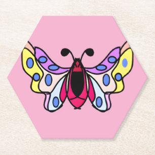 Custom Vibrant Modern Folk Butterfly Art Paper Coaster