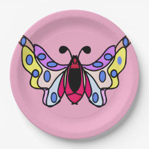 Custom Vibrant Modern Folk Butterfly Art Paper Plate