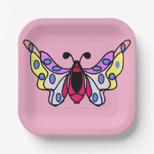 Custom Vibrant Modern Folk Butterfly Art Paper Plate