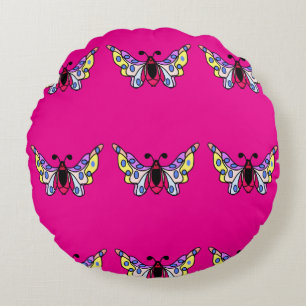 Custom Vibrant Modern Folk Butterfly Art Round Cushion