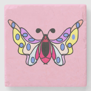 Custom Vibrant Modern Folk Butterfly Art Stone Coaster