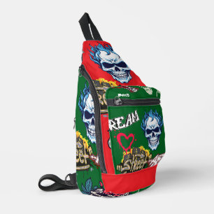 Custom vibrant  streetart background monster Green Sling Bag