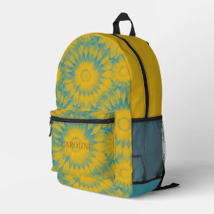 Custom Vibrant Sunflower Tie-Dye Art Printed Backpack