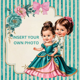 Custom Victorian Pink and Teal Floral Princess  Invitation