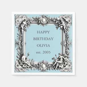 Custom Victorian Scroll Frame – blue baby boy Napkin
