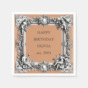 Custom Victorian Scroll Frame – clay terracotta Napkin