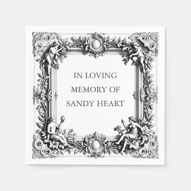 Custom Victorian Scroll Frame – Elegant funeral Napkin (Front)