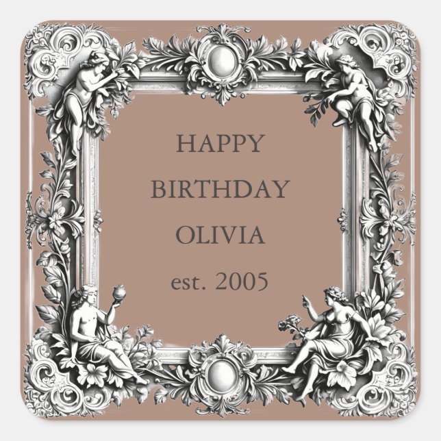 Custom Victorian Scroll Frame – Elegant MOCHA Square Sticker (Front)