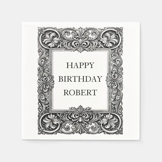 Custom Victorian Scroll Frame Napkin – Elegant  (Front)