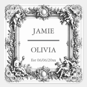 Custom Victorian Scroll Frame Napkin – wedding Square Sticker
