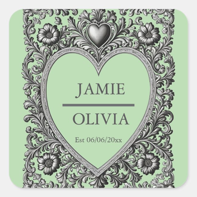 Custom Victorian Scroll Frame – wedding Square Sticker (Front)