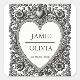 Custom Victorian Scroll Frame – wedding Square Sticker