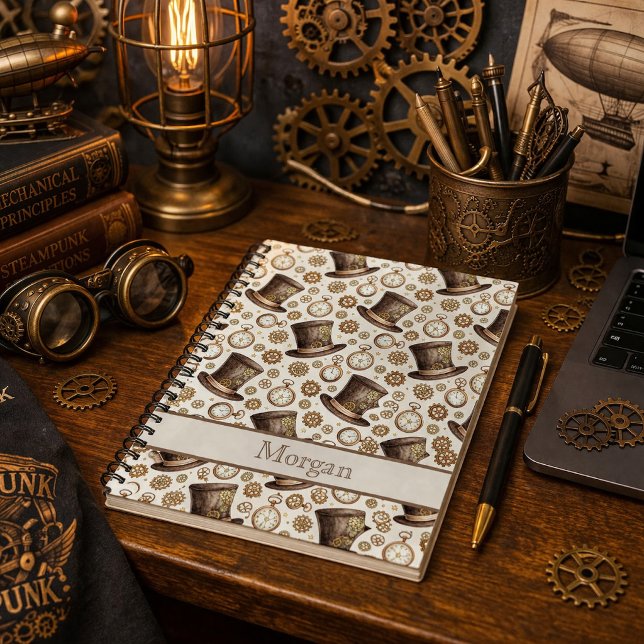 Custom Victorian Steampunk Hat and Clockwork Name Notebook (Creator Uploaded)