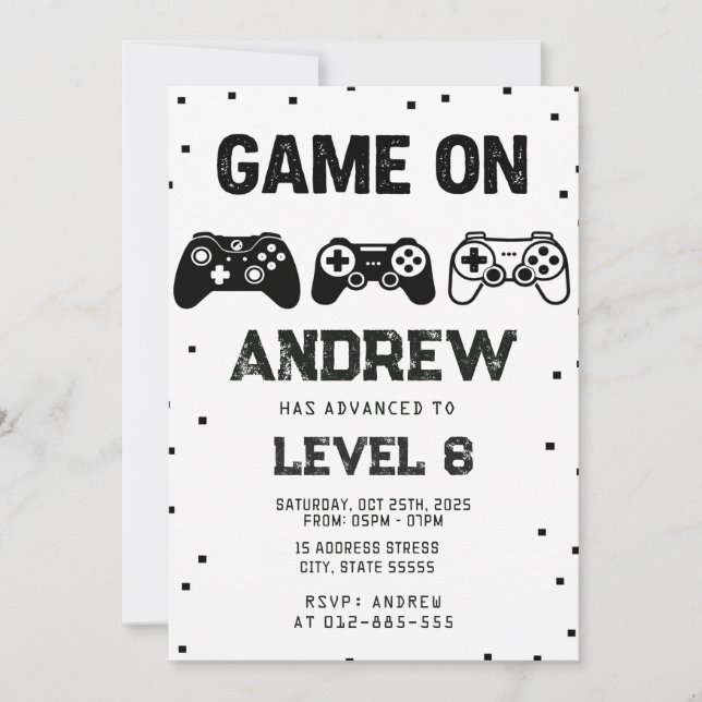 Custom Video Game birthday boy invitation (Front)