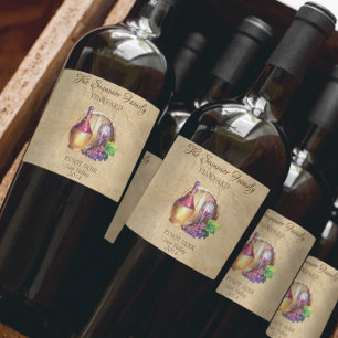 Custom Vineyard Vintage Wine Grapes Barrel Wine Label