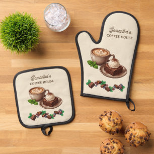 Custom Vintage Bakery Merch Brownie Art Oven Mitt & Pot Holder Set