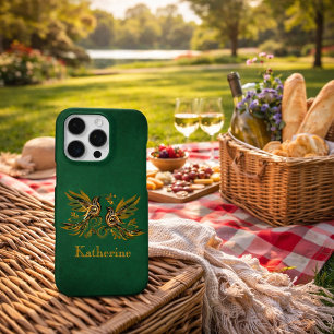 Custom Vintage Bird Floral Green iPhone 16 Pro Max Case