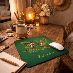 Custom Vintage Bird Floral Green Mouse Pad