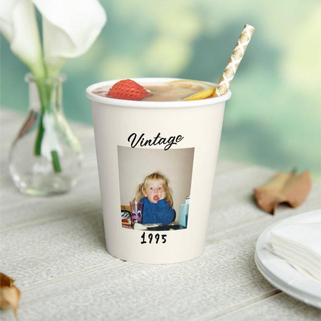 Custom Vintage Birthday Photo Retro Design Paper Cups (Insitu)