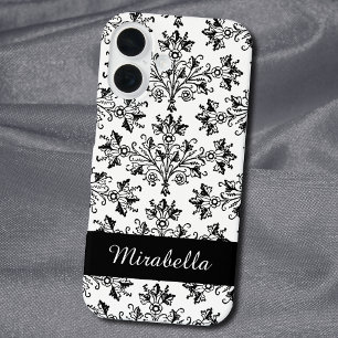 Custom Vintage Black and White Floral Pattern iPhone 16 Case