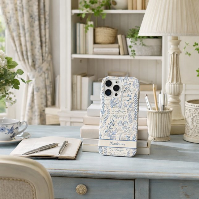 Custom Vintage Blue Wildflower French Toile iPhone Case (Creator Uploaded)