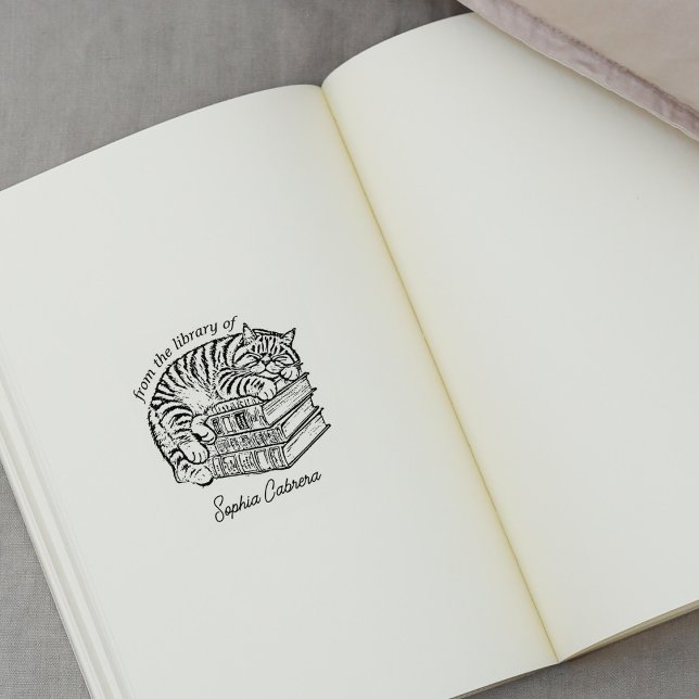 Custom Vintage Cat Bookplate  Rubber Stamp (Creator Uploaded)