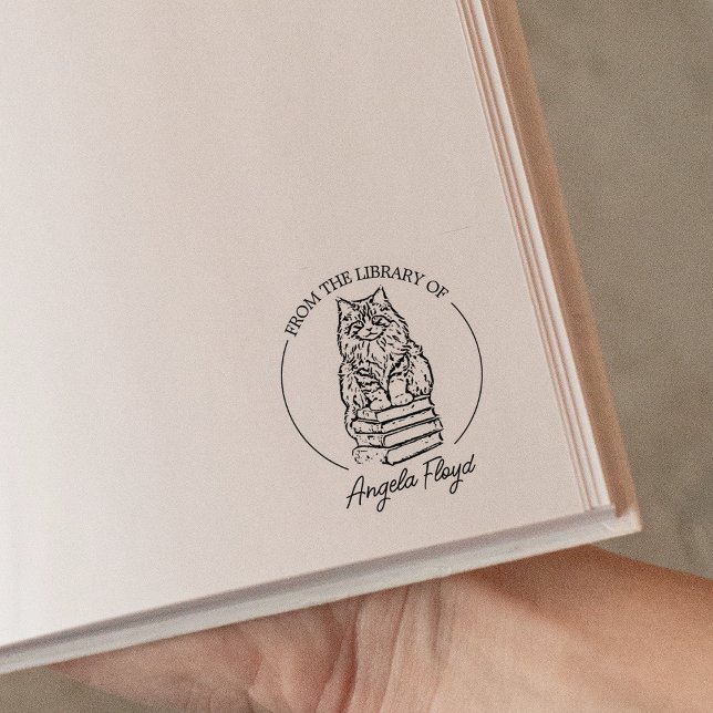 Custom Vintage Cat Bookplate  Rubber Stamp (Creator Uploaded)