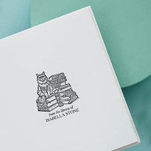 Custom Vintage Cat Bookplate Rubber Stamp