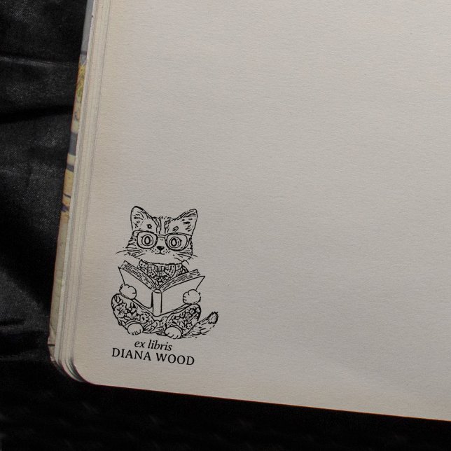 Custom Vintage Cat Ex Libris Rubber Stamp (Creator Uploaded)