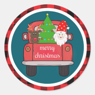 Custom Vintage Christmas Farmhouse Red Truck Classic Round Sticker
