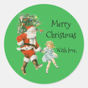 Custom Vintage Christmas Santa Green Classic Round Sticker