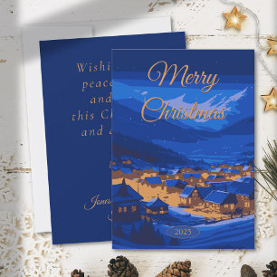 Custom Vintage Christmas Winter Village Holiday Card