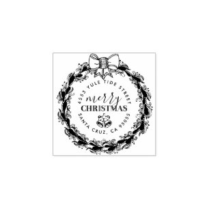 Custom Vintage Christmas Wreath Return Address Rubber Stamp