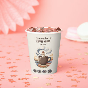 Custom Vintage Coastal Cafe Merch Paper Cups