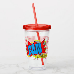 Custom Vintage Comic Book Pop Art Style BAM! Acrylic Tumbler