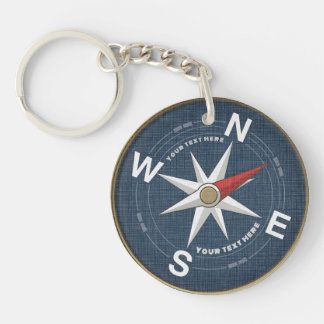 Custom Vintage Compass Rose Nautical Acrylic  Key Ring