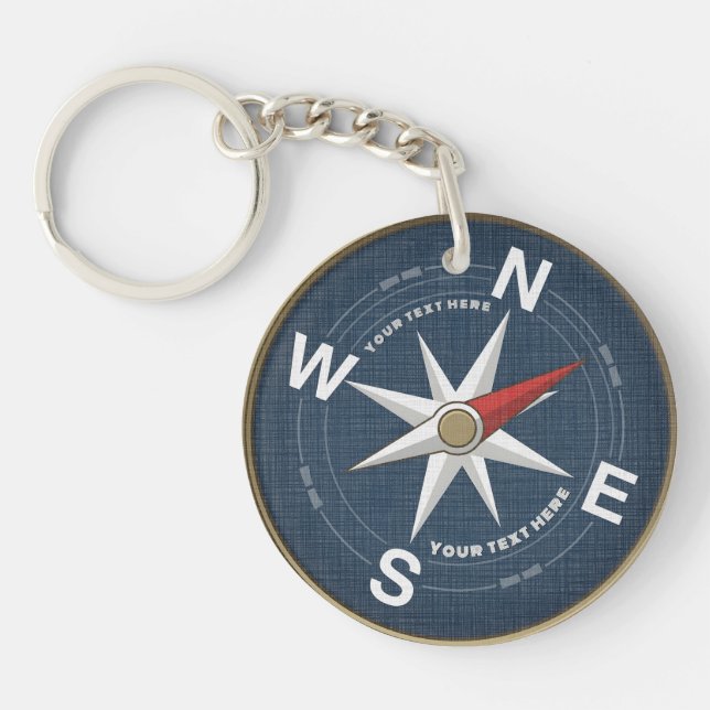 Custom Vintage Compass Rose Nautical Acrylic  Key Ring (Front)