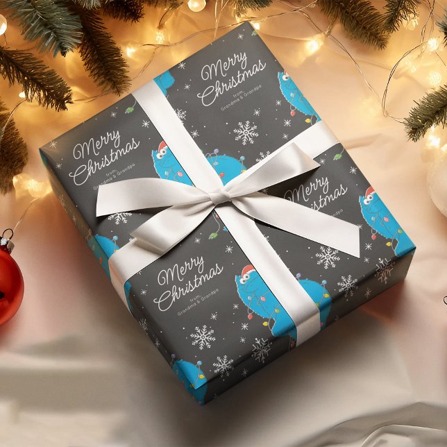 Custom Vintage Cookie Monster Christmas Wrapping Paper (Wrapped gift)