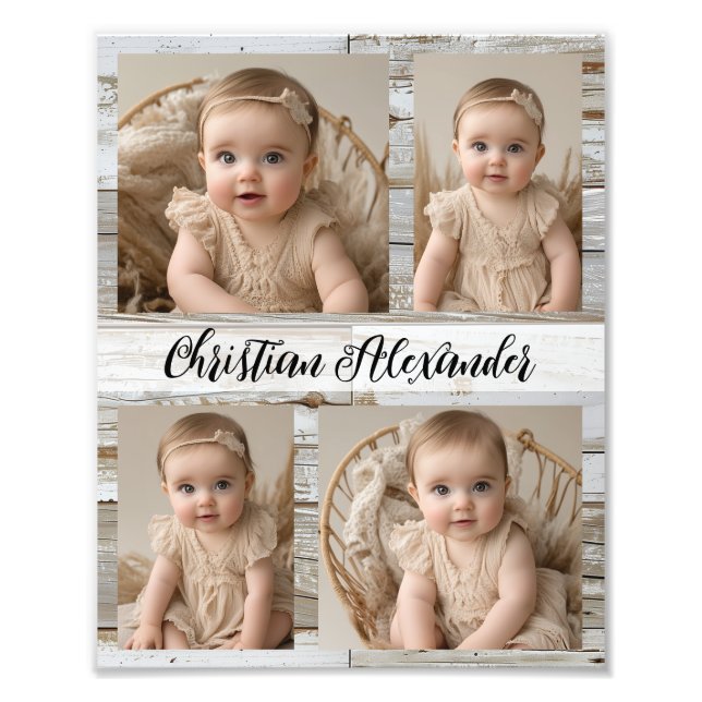 Custom Vintage Country Baby Photo Collage Name Print (Front)