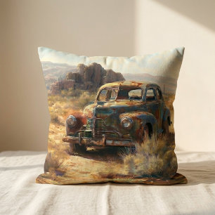 Custom Vintage Desert Car Rustic Painting Cushion