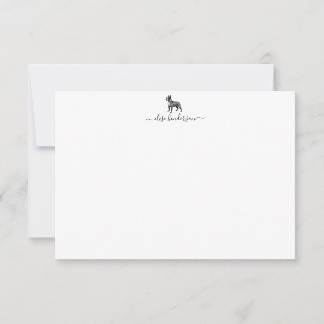 Custom Vintage Dog Boston Terrier Note Card (Front)